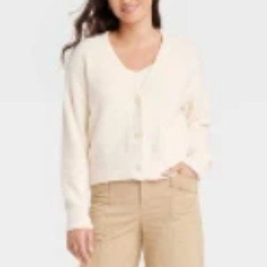 Women's Fuzzy Cardigan - A New Day™ Cream XS